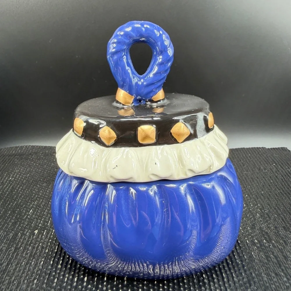 David's Cookies Ceramic‎ Purse Cookie Jar Mini Blue Handbag Lidded Trinket Box
